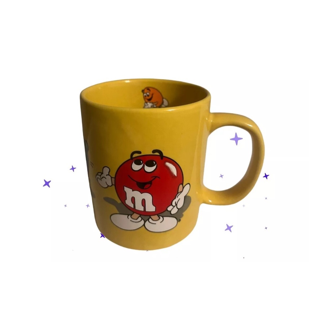 Vintage 1996 M&M’s Collectible Yellow Coffee Mug Cup Green Blue Orange & Red M&M